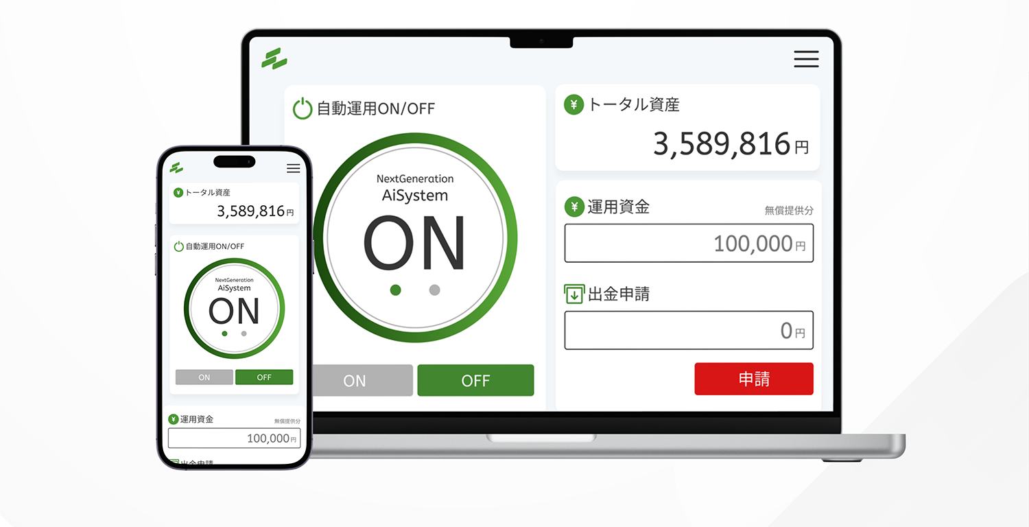 自動運用ON/OFF トータル資産 3,589,816円 トータル資産 3,589,816円